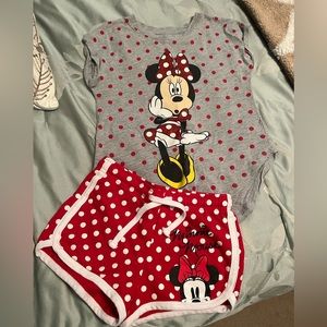Disney Minnie Mouse red and white polka dot matching outfit size medium girls
